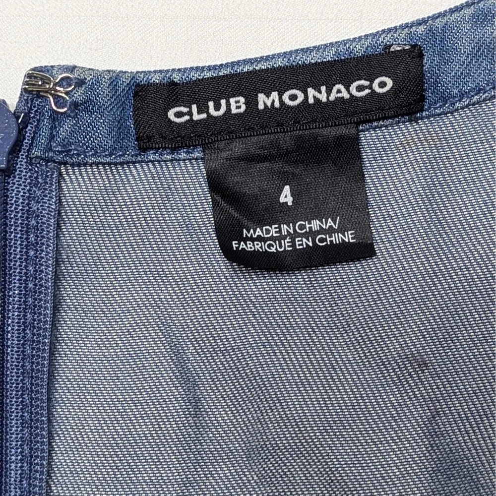Club Monaco 4 Blue Chambray Lyocell Wide Leg Cropped Jumpsuit Short Sleeve - Picture 11 of 13